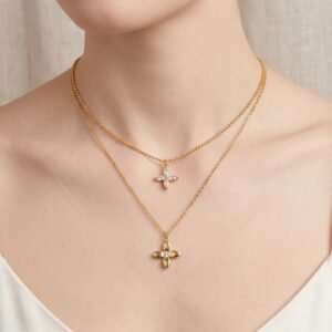 anti tarnish double layer floral pendant necklace j8n4